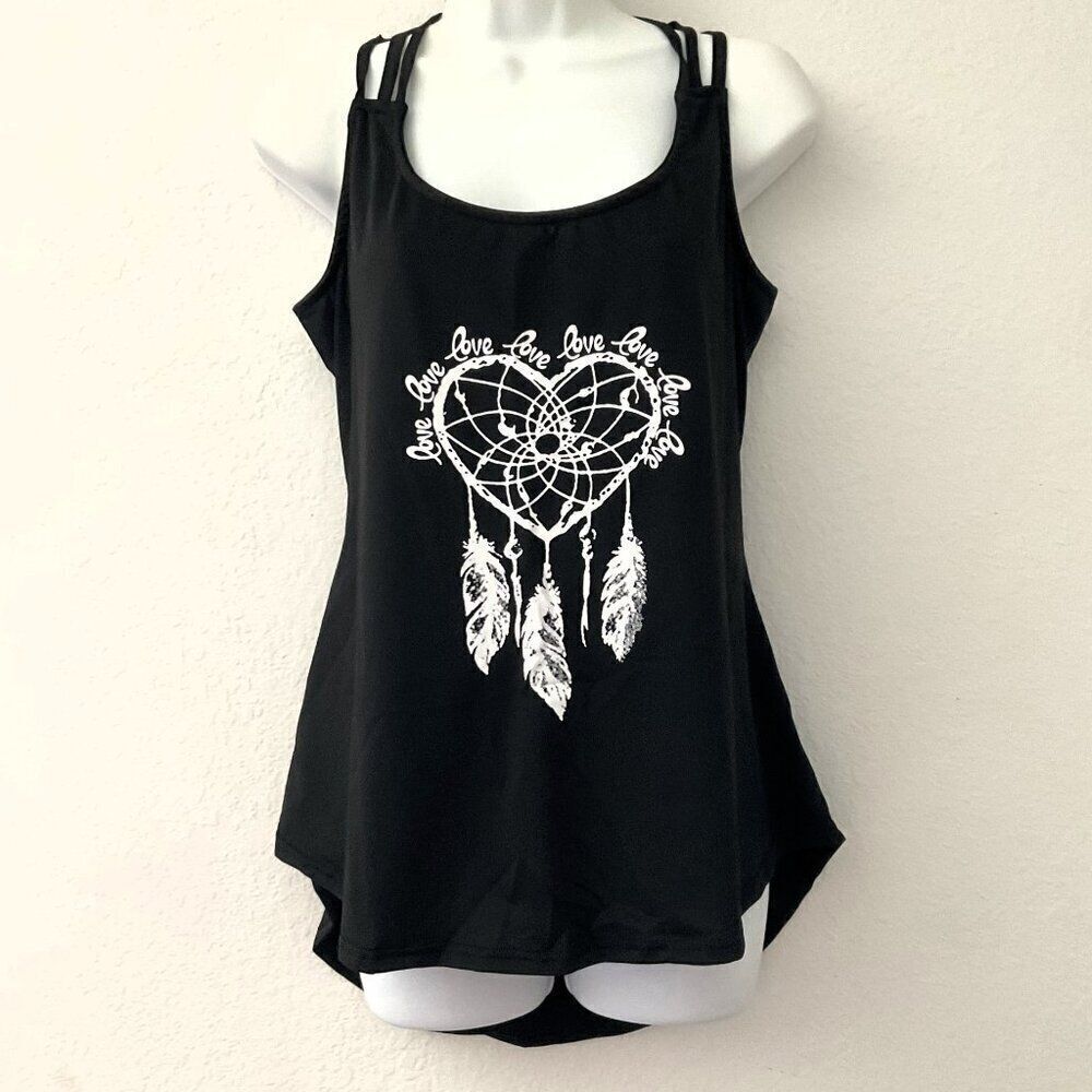 STRAPPY DREAMCATHCER HEART RACERBACK LACE TANK TOP